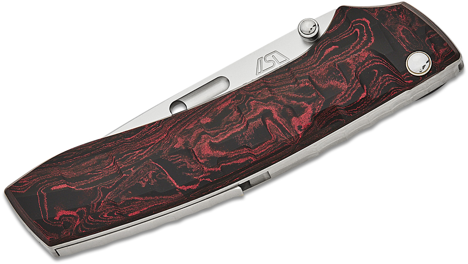msmbadgerＨネックRED起毛 5ｘ3ｍｍチェストZSDオーダー料込 Rockstead RIN-ZDP (RD) Japanese Button Lock Folding Knife 3.35
