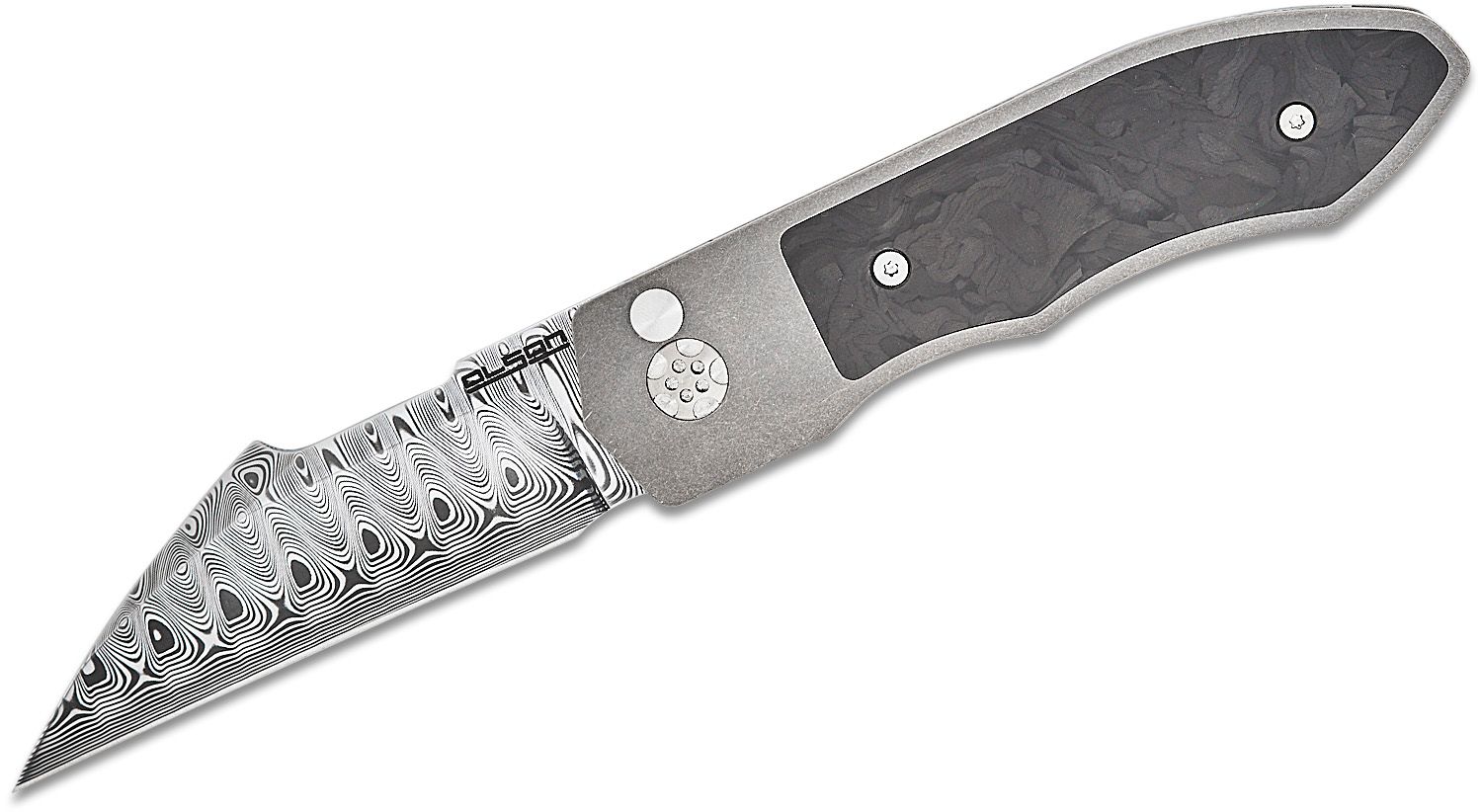 Rod Olson Custom JV Sunda Button Lock Front Flipper Knife 3.25 Odin's Eye  Damasteel Wharncliffe Blade, Titanium Handles with Marble Carbon Fiber  Inlays - KnifeCenter - Sunda BL