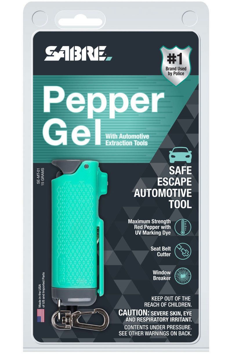 SABRE Safe Escape 3-in-1 Flip Top Pepper Gel, Seat Belt Cutter, Window  Breaker, Teal (0.54 oz.) - KnifeCenter - SE-MT-01