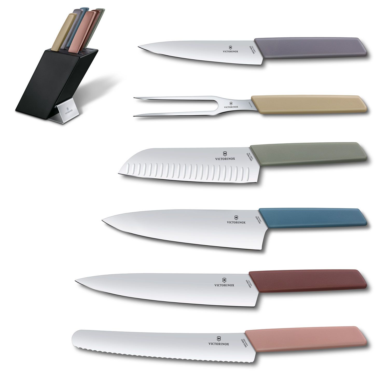 Victorinox Swiss Modern 7-Piece Black Wooden Knife Block Set, Multi-Colored  Synthetic Handles - KnifeCenter - 6.7186.66