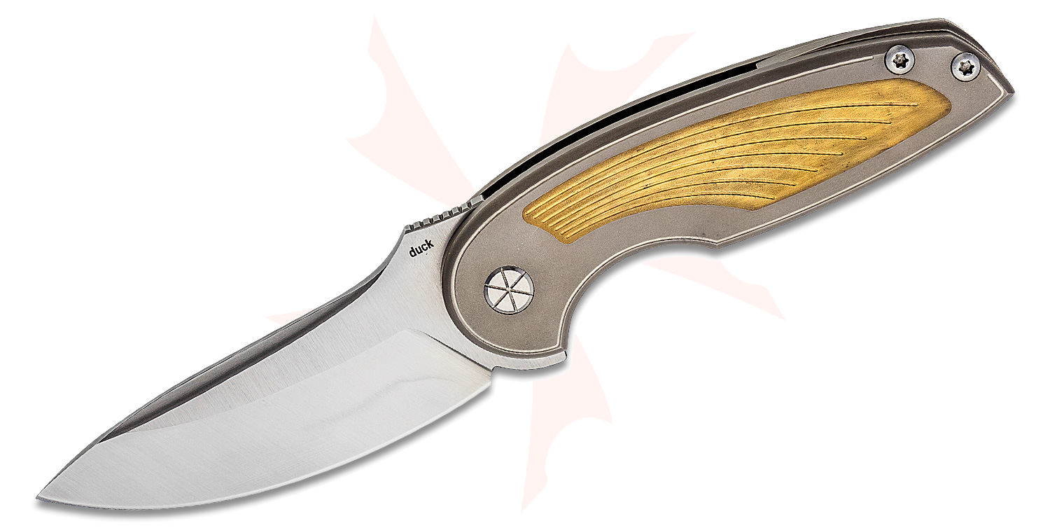 Andrei Sander Custom Duck Flipper Knife Elmax Drop Point Blade, Milled