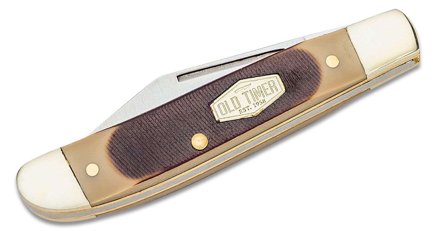 Schrade 12OT Old Timer Pal Pocket Knife 2.75 Closed, Brown Sawcut Delrin  Handles with Nickel Bolsters - KnifeCenter