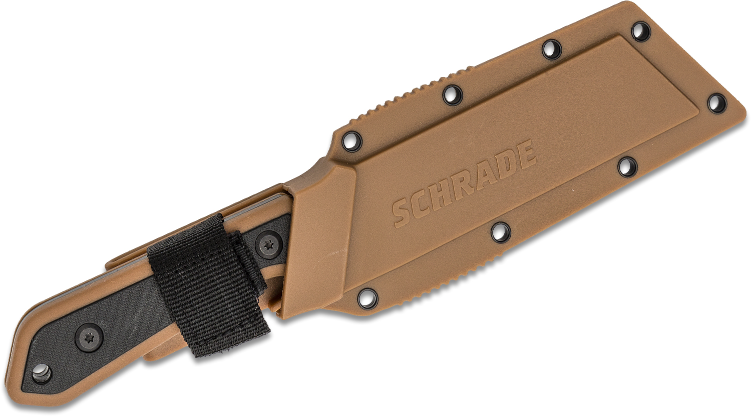 Schrade Fixed Blade Knife 4.25" Black CleaverStyle Blade, Black/Tan GRN Handles, Hard Polymer