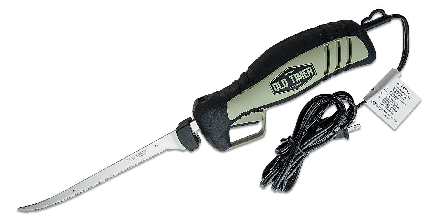 Schrade Old Timer 110V Electric Fillet Knife 8 Replaceable Blade, Black  and Gray TPE Handles, Carry Case Included - KnifeCenter - 1140755