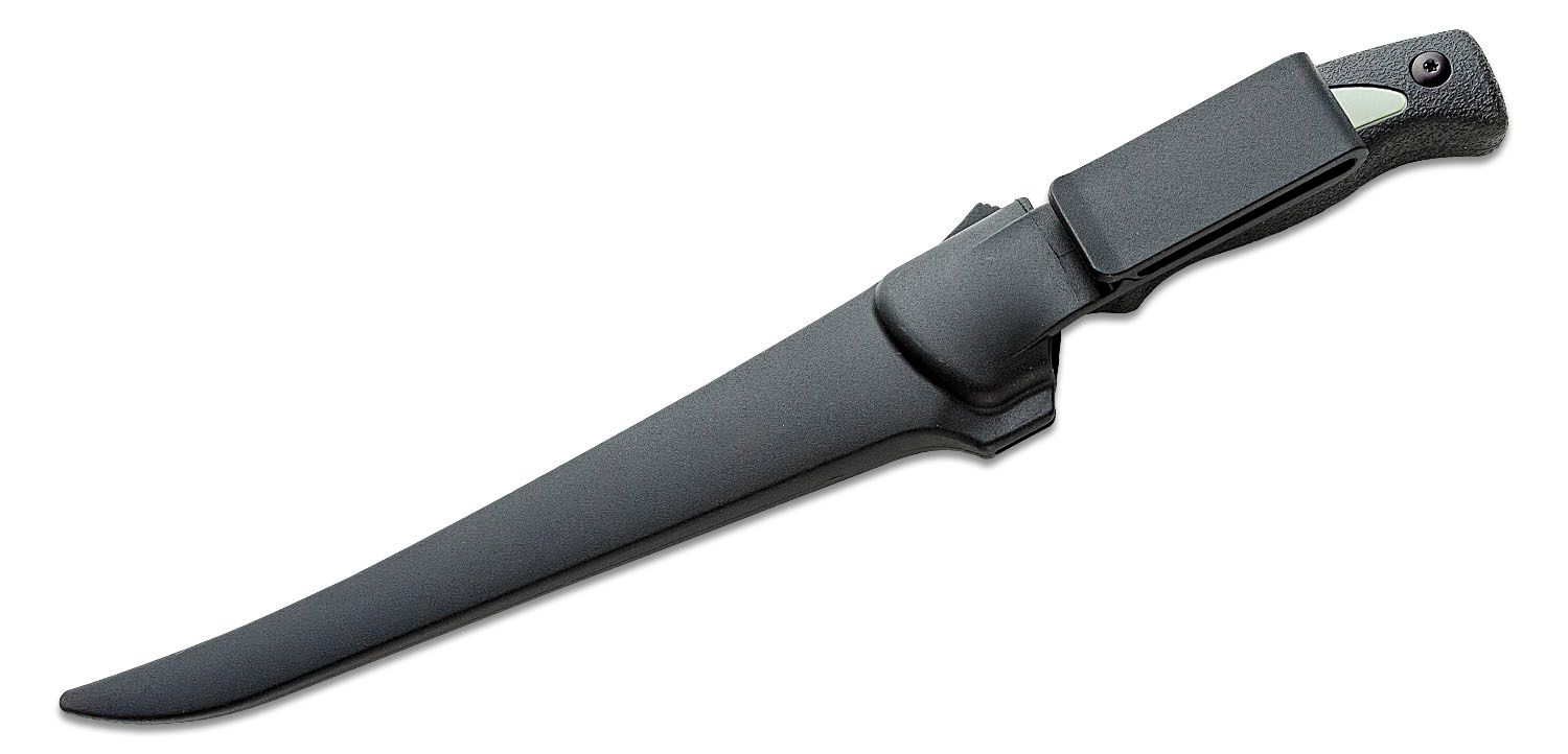 Schrade Old Timer Trail Boss Large Fillet Knife 7.5 Stainless Fillet Blade,  Black and Gray TPE Handles, Black Molded Sheath - KnifeCenter - 1166381