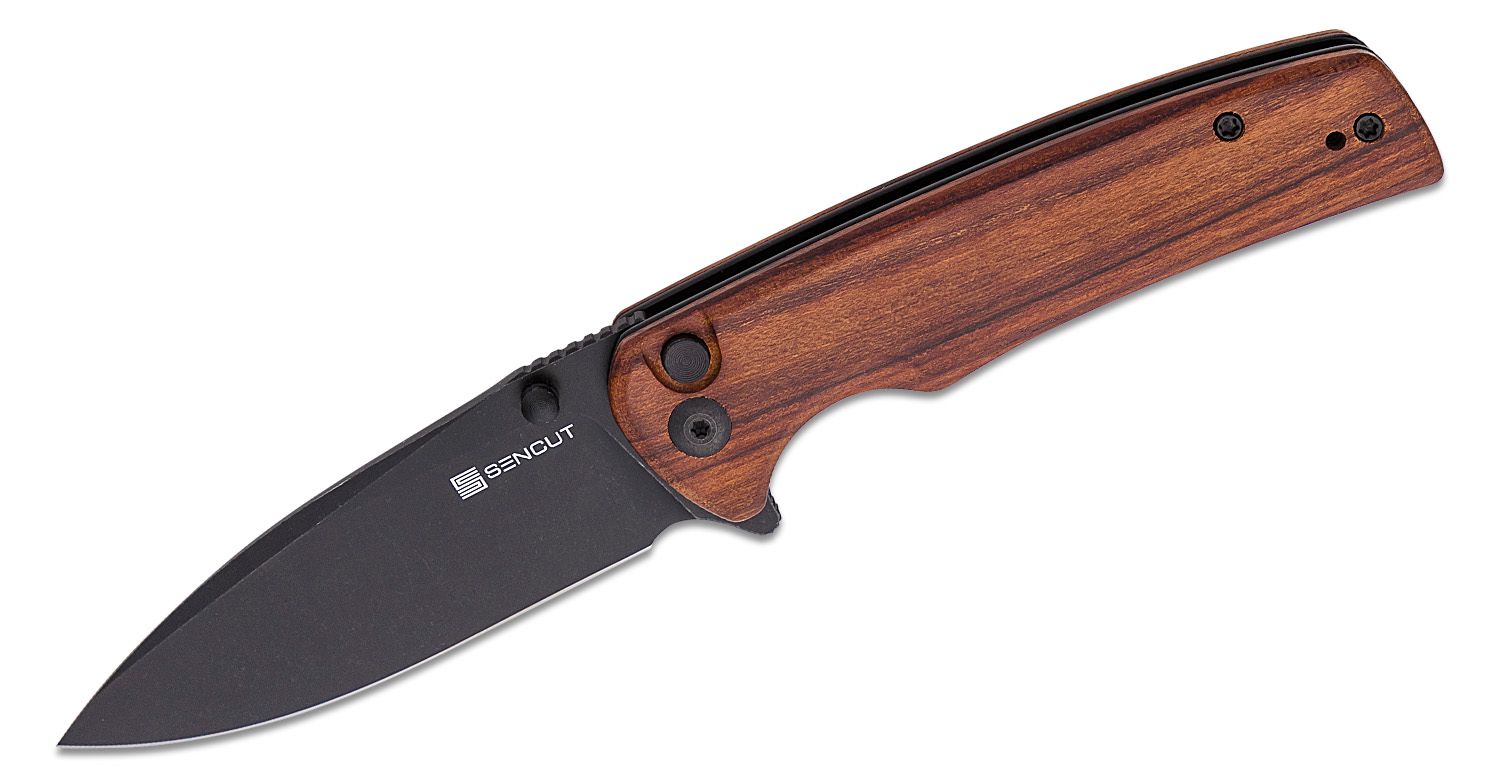Sencut Knives Blade, Handles Point Sachse KnifeCenter - Drop Wood Flipper Stonewashed Guibourtia S21007-6 Knife 3.47\