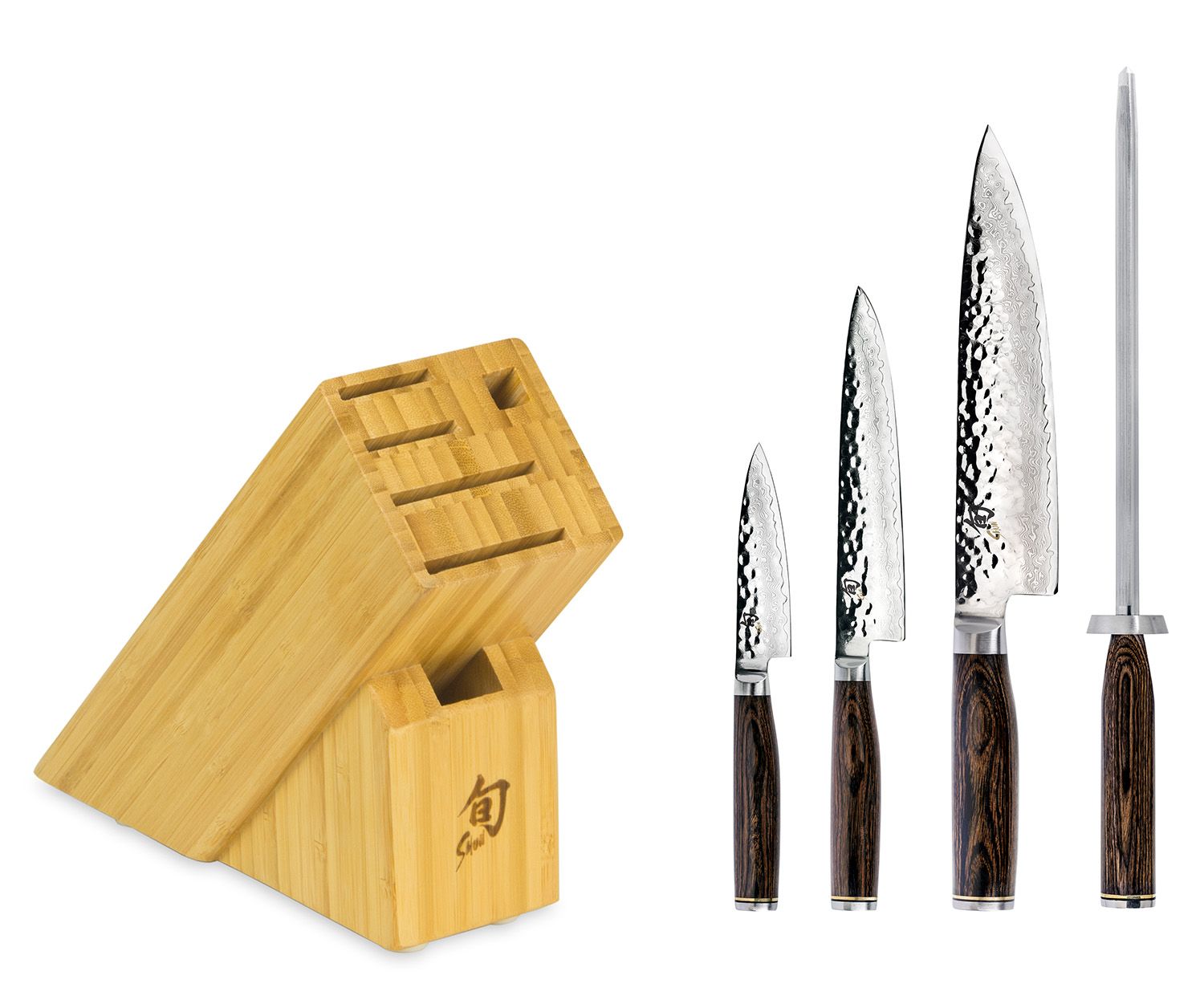 Damascus Knife Set With Block 