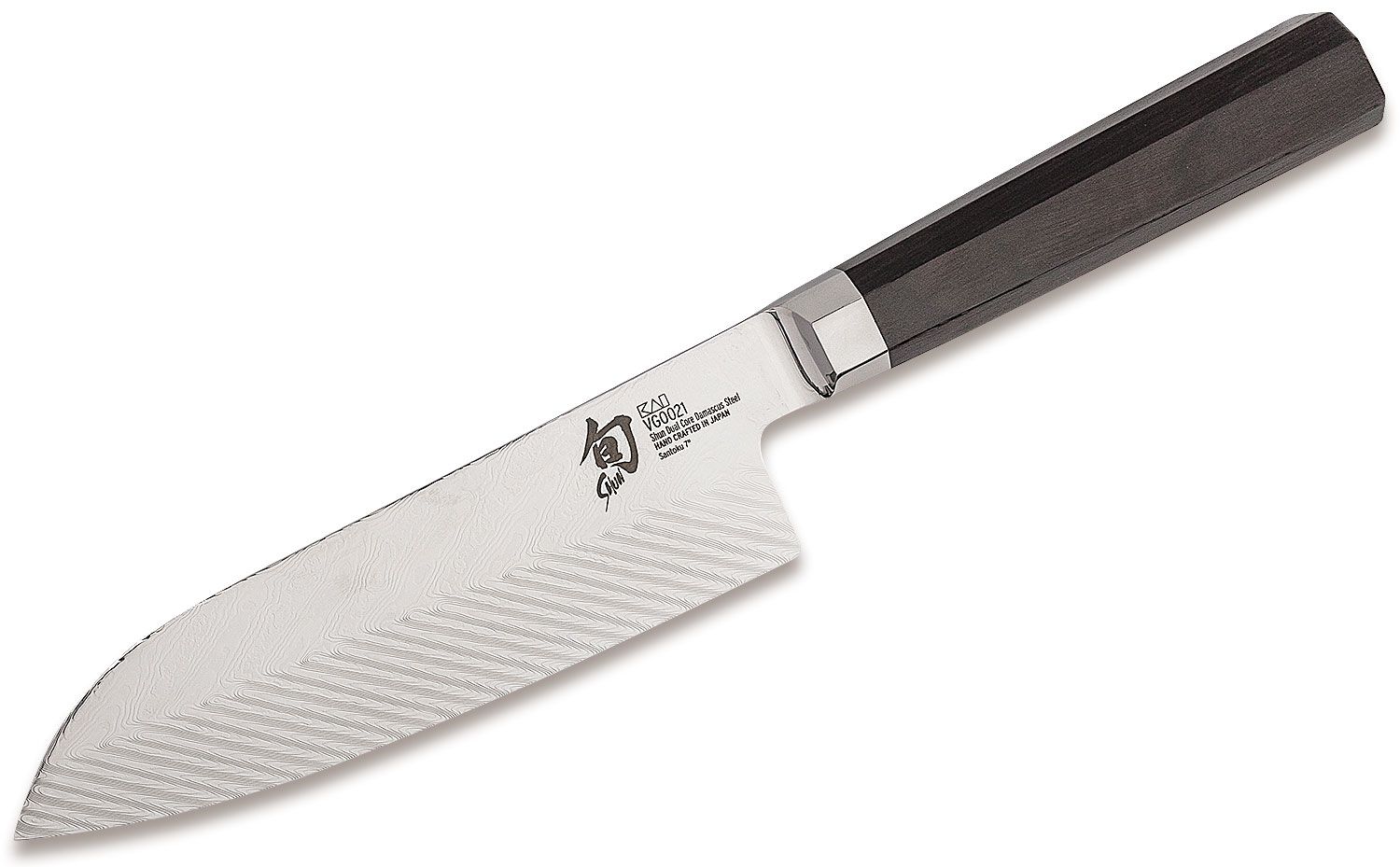 Shun VG0021 Dual Core Santoku Knife 7 inch Damascus Blade, Ebony Pakkawood  Handle, Wooden Sheath