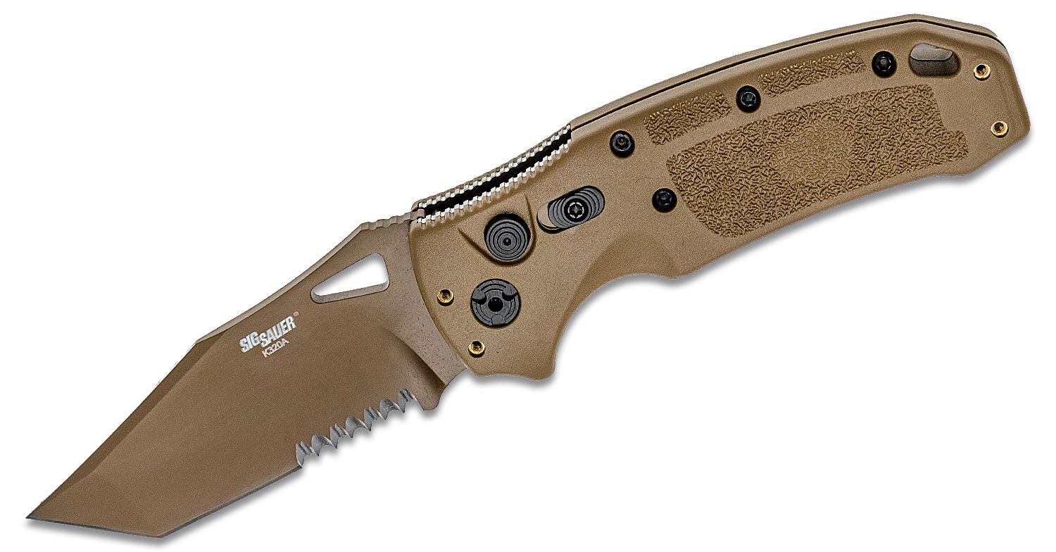 Sig Sauer By Hogue K3a M17 Auto Folding Knife 3 5 S30v Coyote Tan Drop Point Combo Blade Coyote Tan Polymer Handles Knifecenter