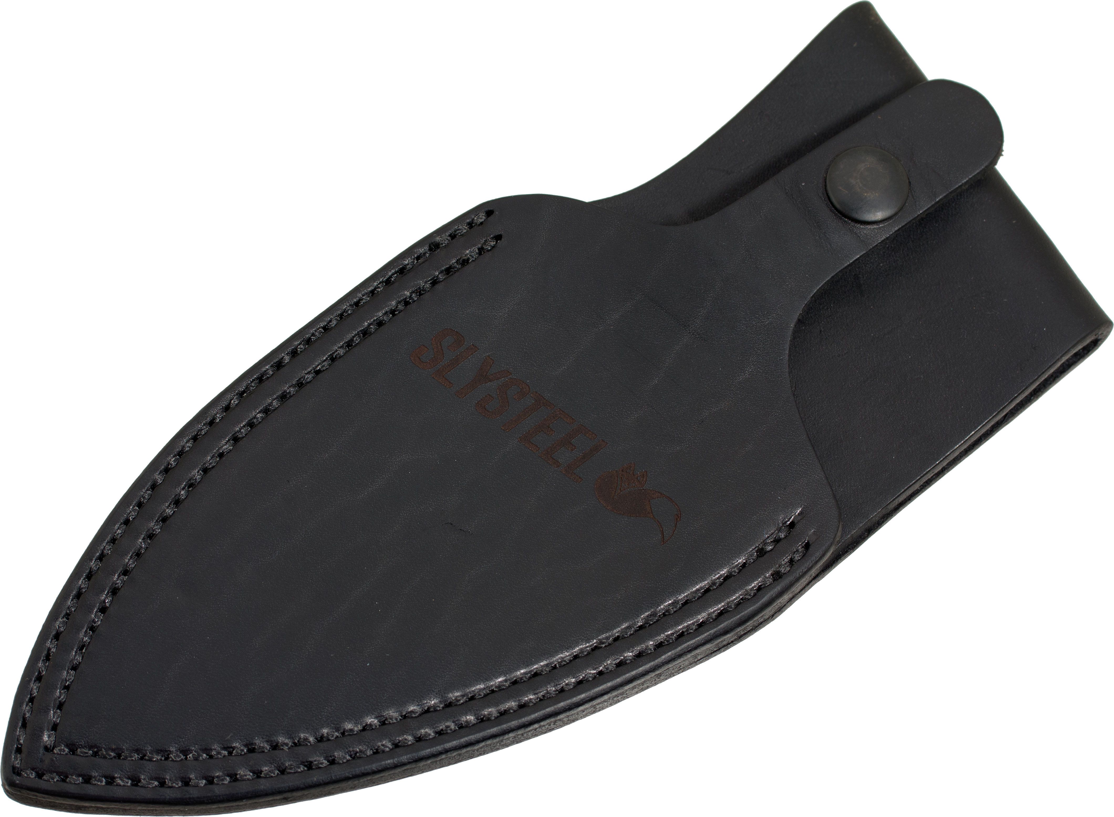 SLYSTEEL Knives Shark Tooth Hunter Black Leather Sheath, Button Closure ...