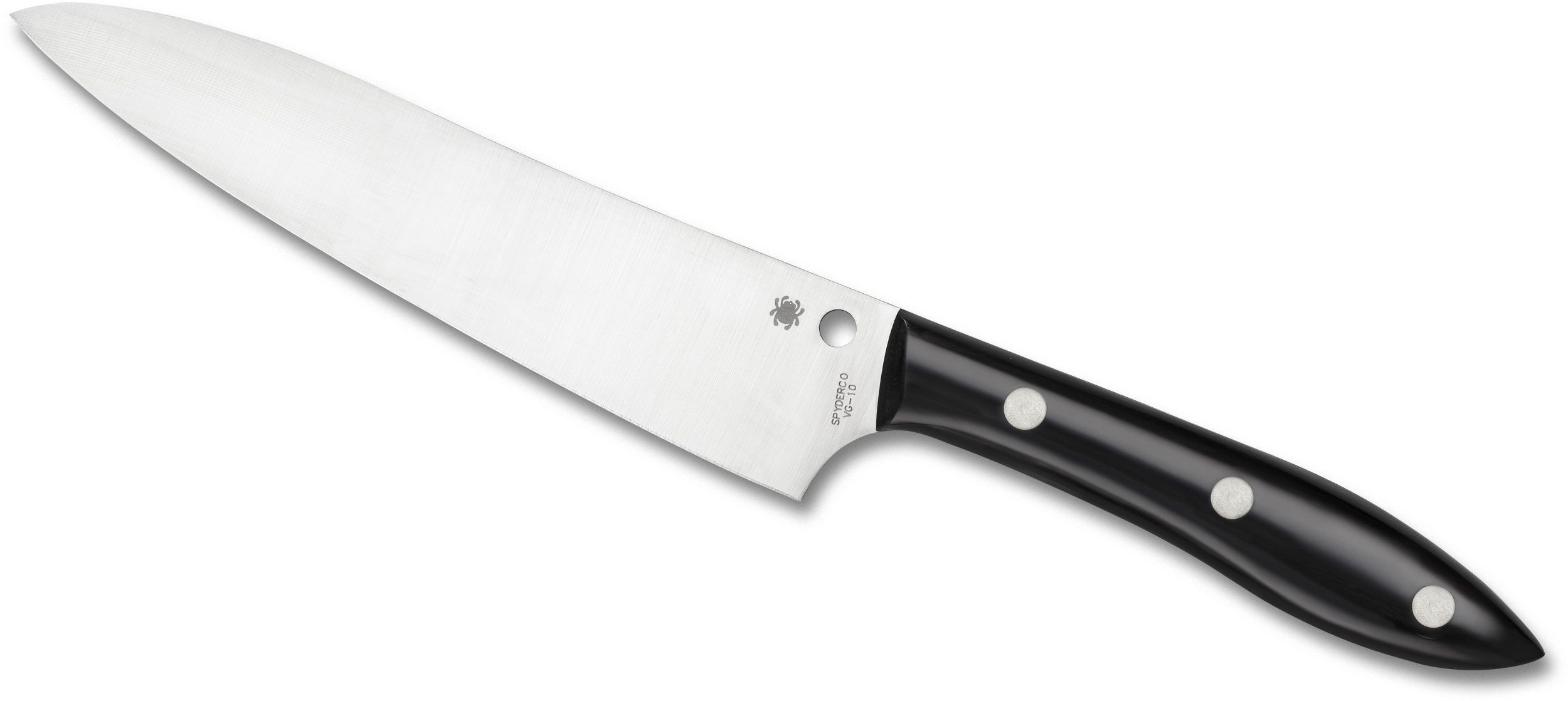 Spyderco Chef's Knife 7.13 VG10 Blade, Black Corian Handles - KnifeCenter  - K12P - Discontinued