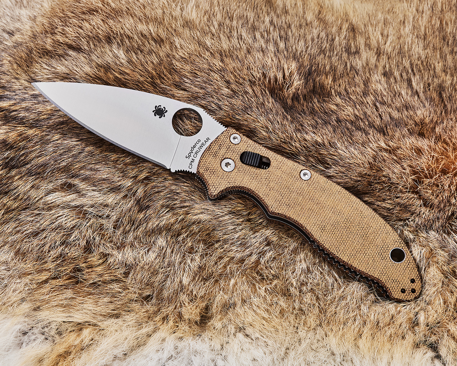 Spyderco Manix 2 Ball Bearing Lock Folding Knife 3.37" CPM-CruWear Satin  Plain Blade, Brown Canvas Micarta Handles - KnifeCenter - C101MPCW2