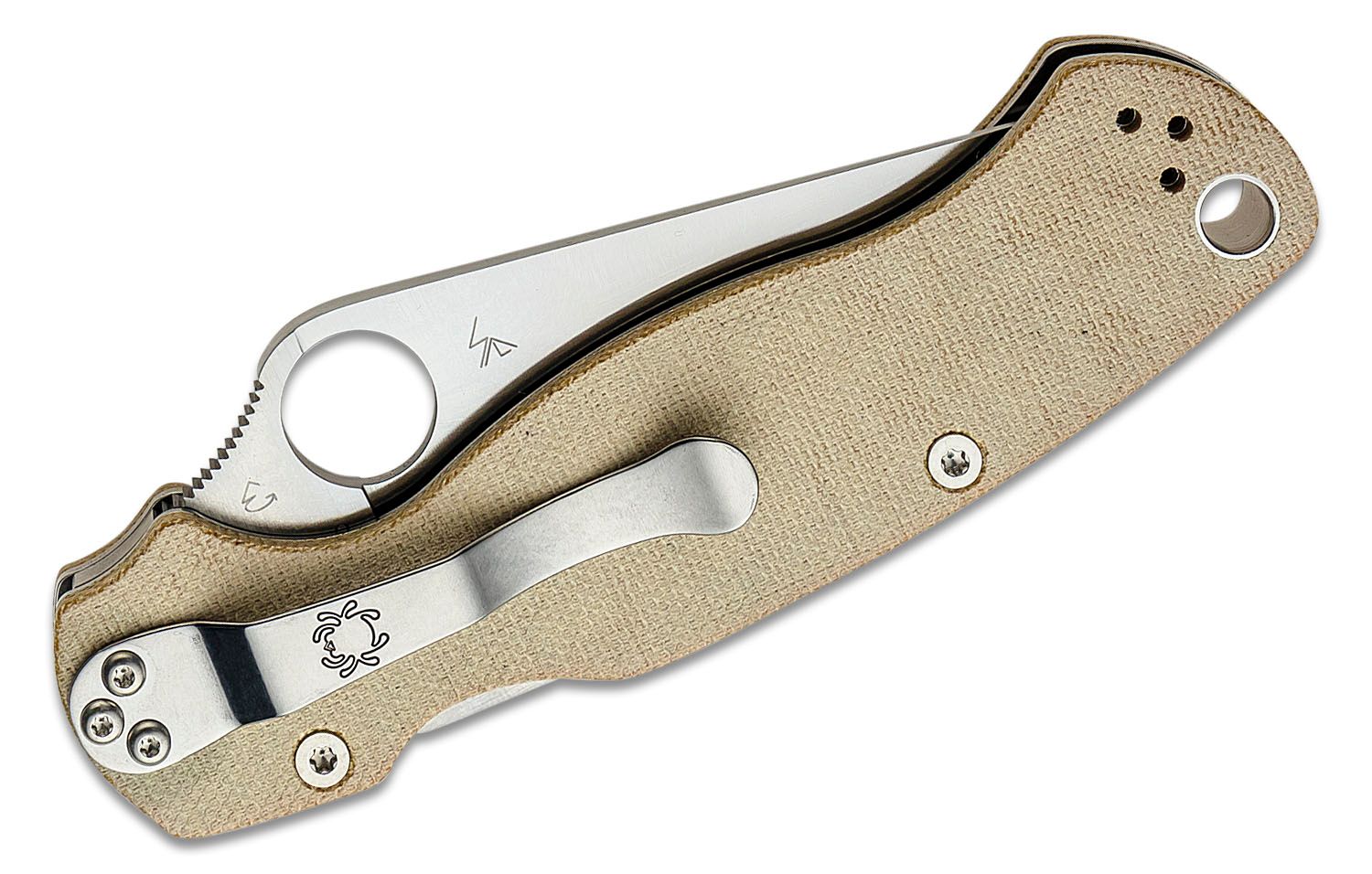 Spyderco Paramilitary 2 Folding Knife 3.47 CruWear Satin Plain Blade,  Brown Canvas Micarta Handles - KnifeCenter - C81MPCW2