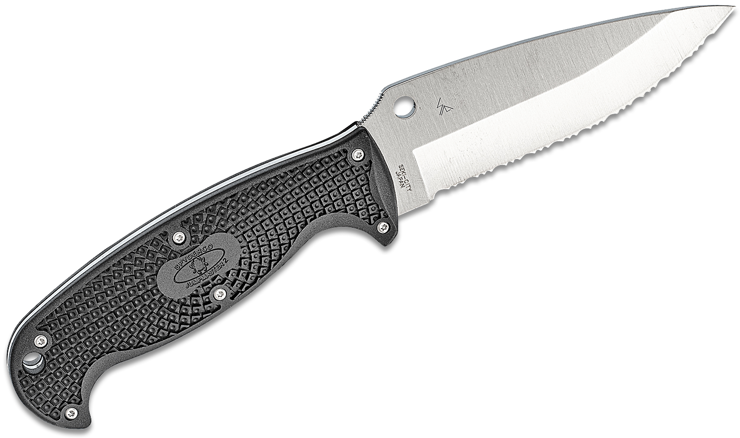 Spyderco Jumpmaster 2 Fixed 4.5" H1 Serrated LeafShaped Blade, Black