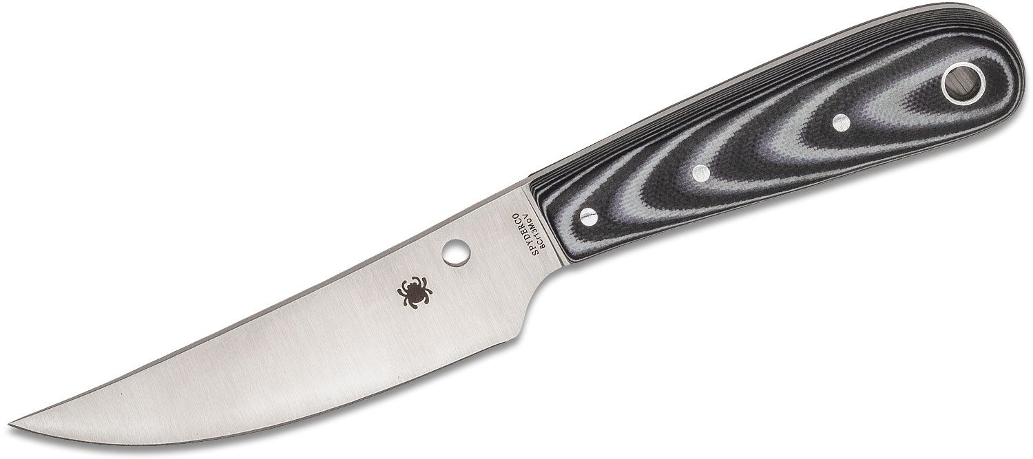 Spyderco Phil Wilson Bow River Fixed Blade Knife 4.4 8Cr13MoV Trailing  Point, Black/Gray G10 Handles, Leather Sheath Model FB46GP - KnifeCenter -  FB46GP