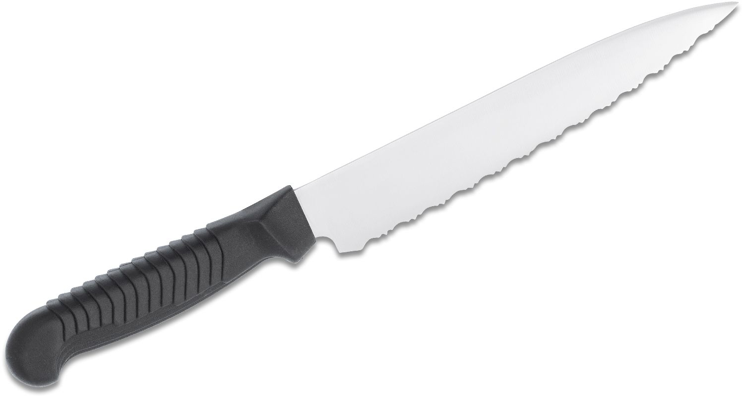 Spyderco Kitchen Utility Knife 6.5 Serrated Blade, Black Polypropylene  Handle - KnifeCenter - K04SBK