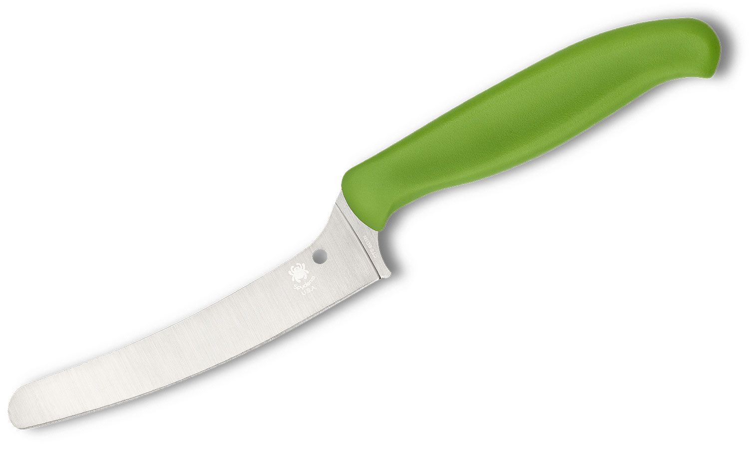 Spyderco Z-Cut Offset Kitchen Knife 4.32 CTS-BD1N Blunt Tip Plain Blade,  Green Polypropylene Handle - KnifeCenter - K13PGN - Discontinued