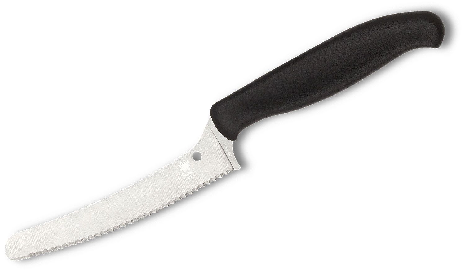 Spyderco Z-Cut Offset Kitchen Knife 4.32 inch CTS-BD1N Blunt Tip Serrated  Blade, Black Polypropylene Handle