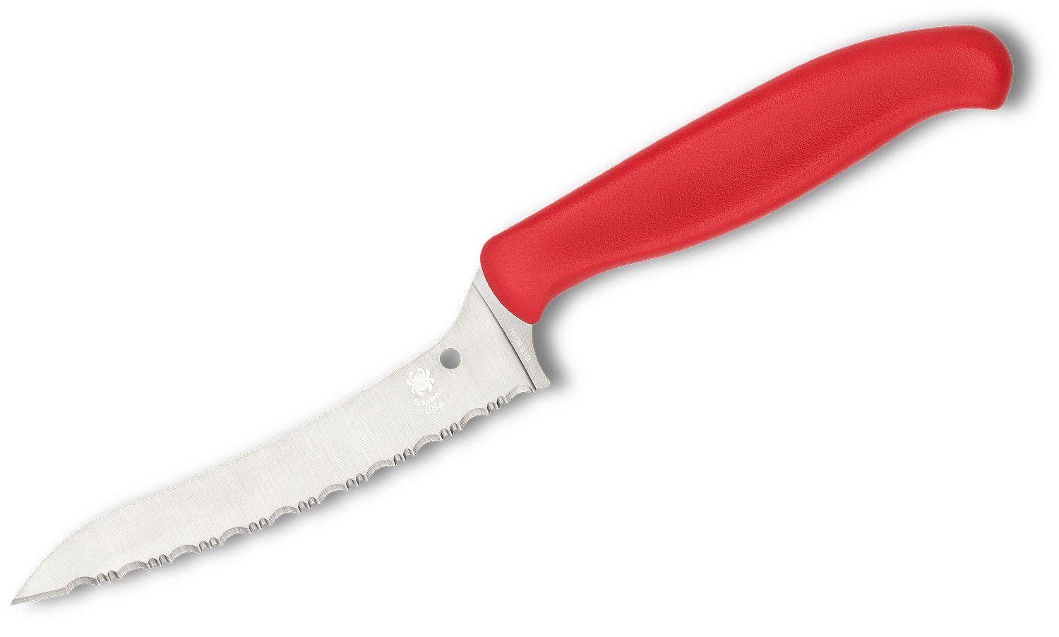 Spyderco Kitchen Utility Knife 4.5 inch Serrated Blade, Red Polypropylene  Handle