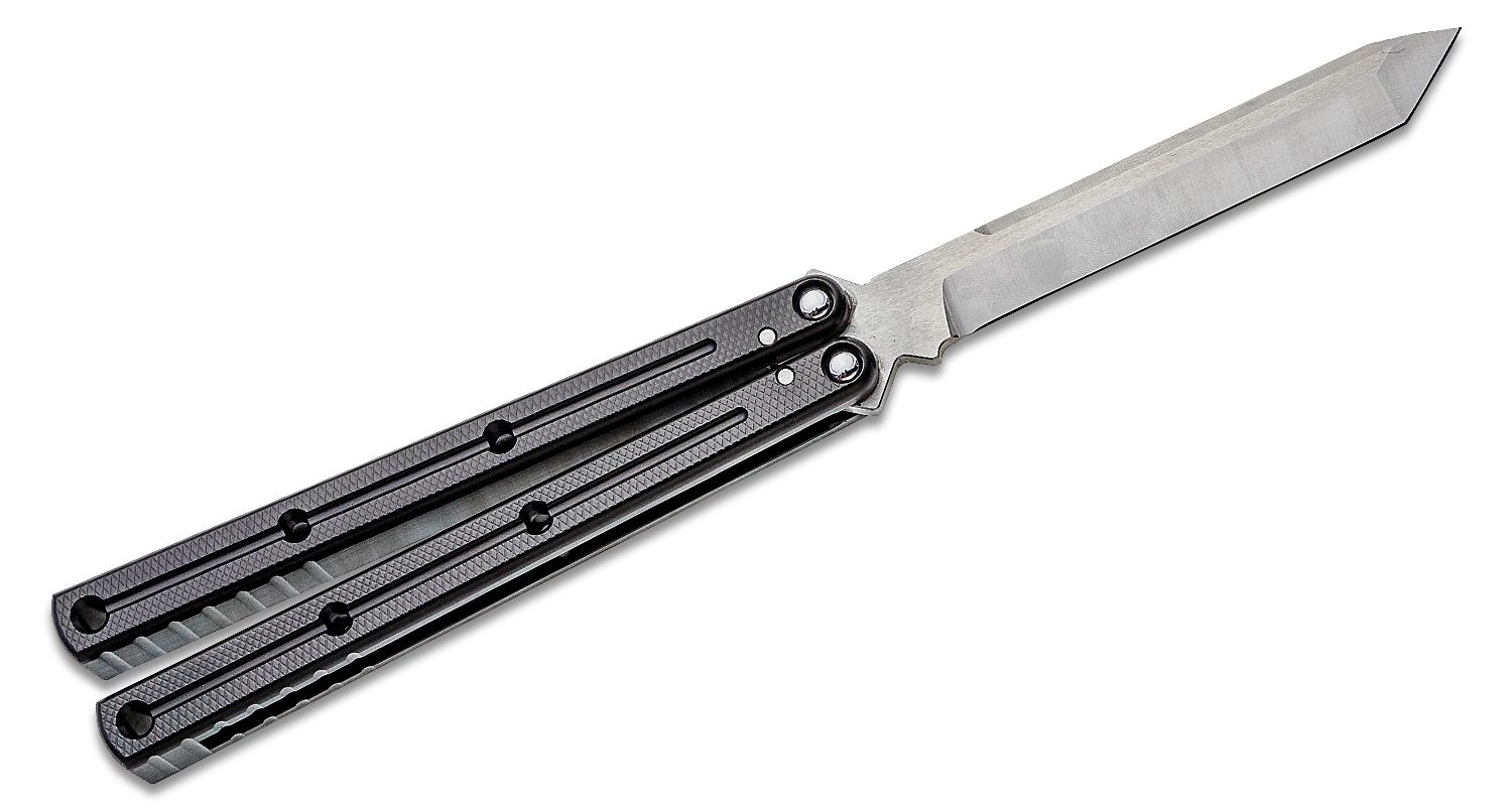 Squid Industries Krake Raken V2 Balisong Butterfly Knife 4.5 AEB-L Satin  Tanto Blade, Black Anodized Aluminum Handles - KnifeCenter - Discontinued