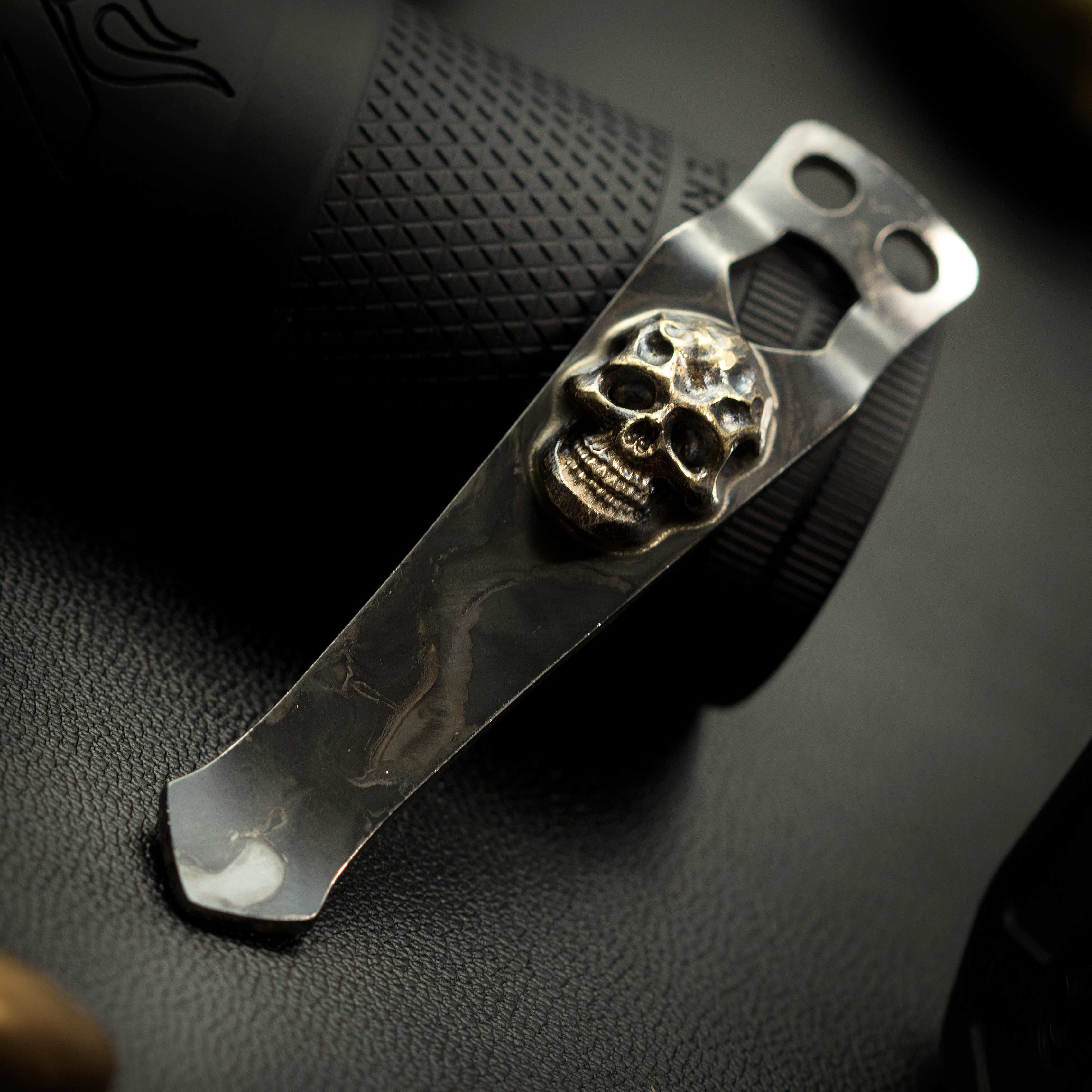 Steel Flame Royal Bronze Darkness Skull Pocket Clip for Flashlight