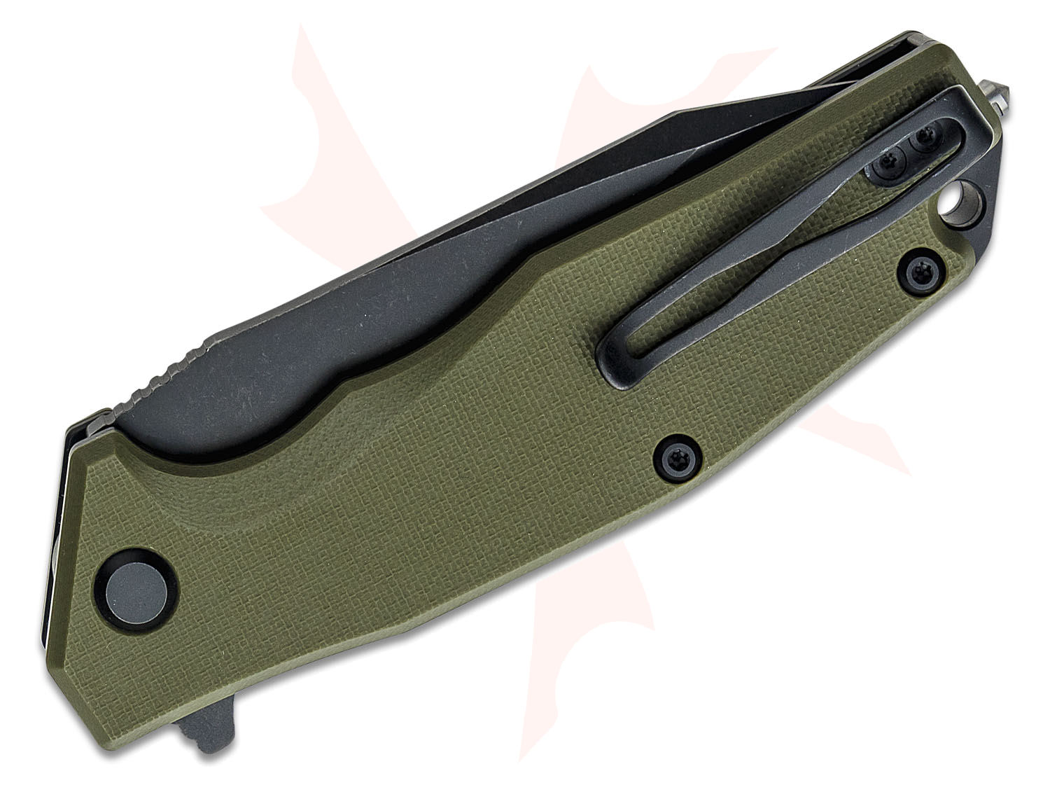 Steel Will Warbot F10-33S Flipper Knife 3.5" D2 Black Stonewashed Clip Point Combo Blade Od Green G10 Handles