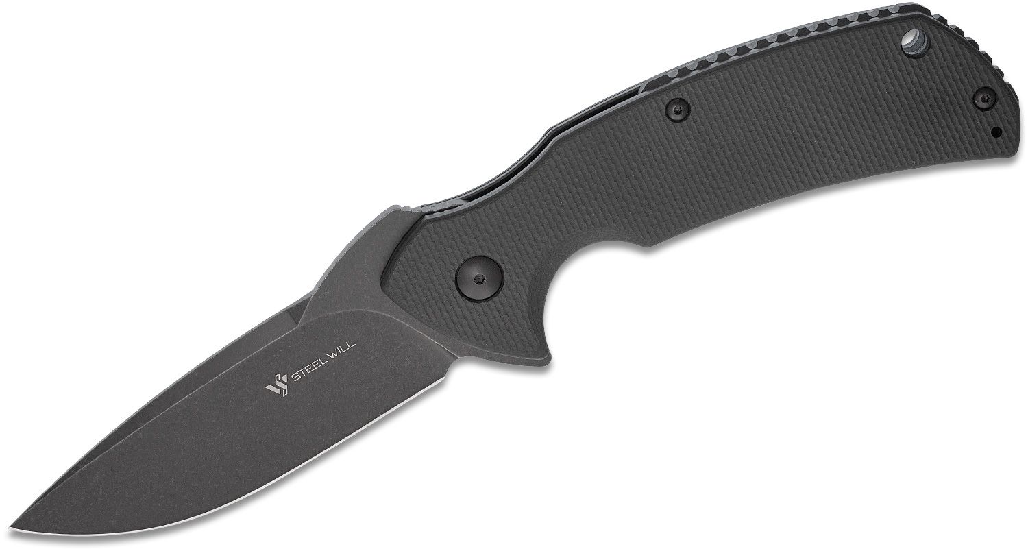 Steel Will Plague Doctor F16-03 Flipper Knife 3.94 Black Stonewash D2 Drop  Point Blade, Textured Black G10 Handles, Black G10 Backspacer - KnifeCenter  - Discontinued