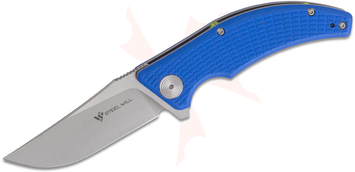 Steel Will Sargas F6011 Flipper Knife 3.23" D2 Satin Clip Point, Blue