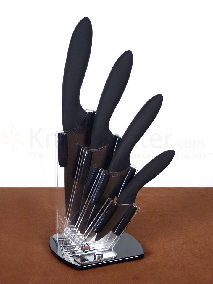 Ceramic 4 Pcs Knife Set with Knives Holder - Black