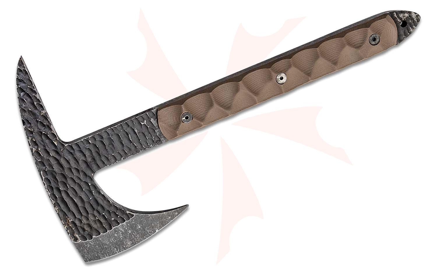 Stroup Knives Spike Axe 12" Overall, 1095 Hand Carved Blade, Milled FDE G10  Handles, Kydex Sheath - KnifeCenter - SPIKE-FDE-G10