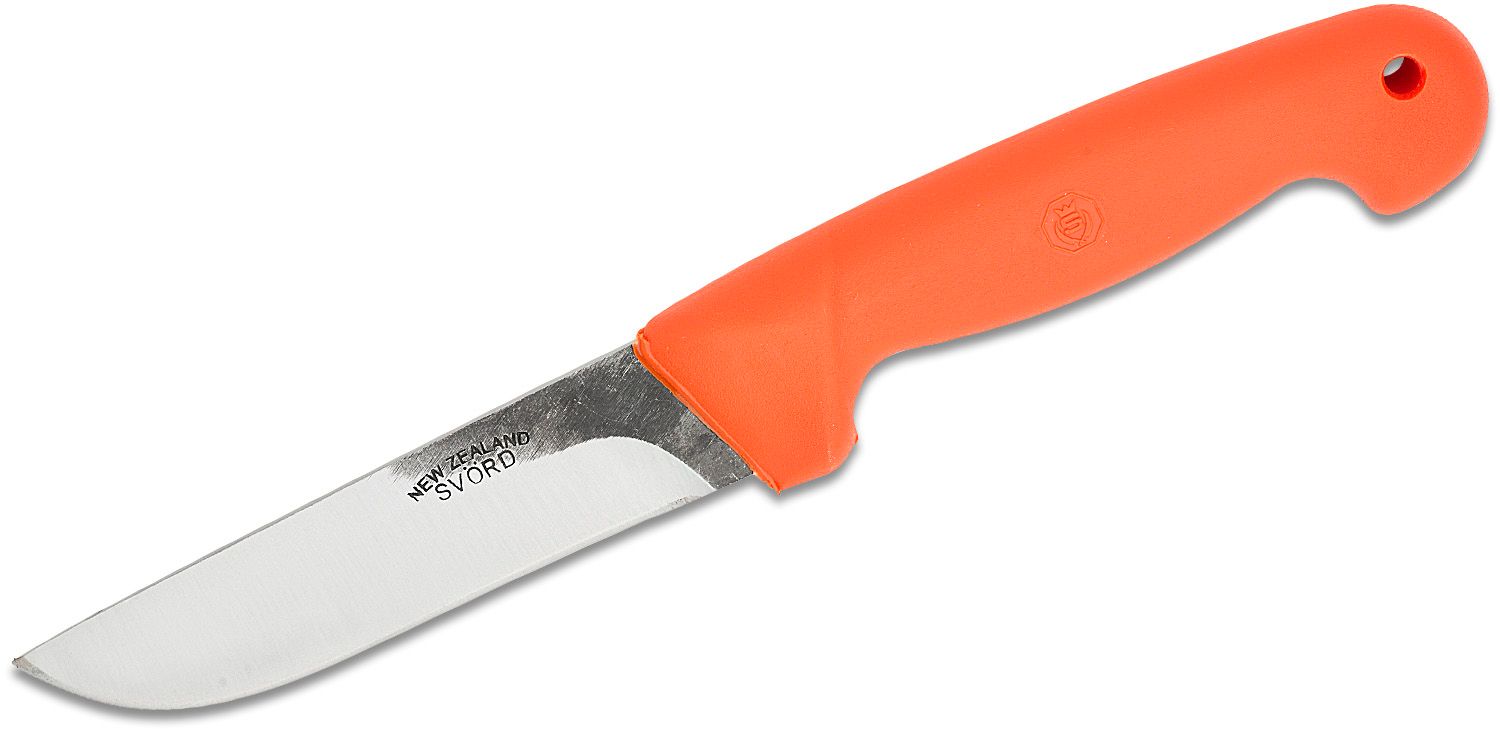 Svord Kiwi General Outdoors Knife 4-3/4 Carbon Steel Blade, Orange  Polypropylene Handle, Leather Sheath - KnifeCenter - SVORD-KGO