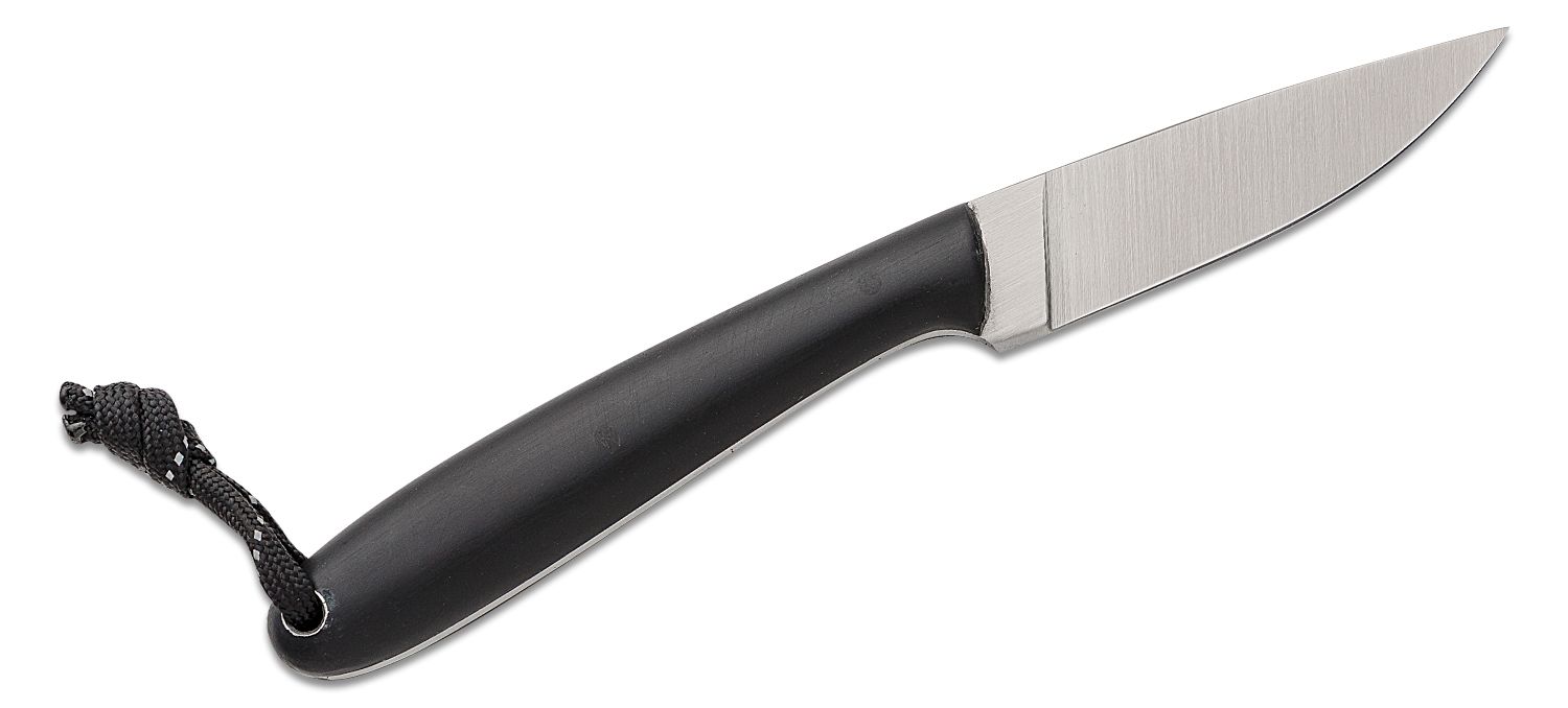 T.M. Hunt Custom Bird & Trout Fixed Blade Knife 3.25 AEB-L Satin Blade,  Black Paper Micarta Handles, Leather Sheath - KnifeCenter - Discontinued