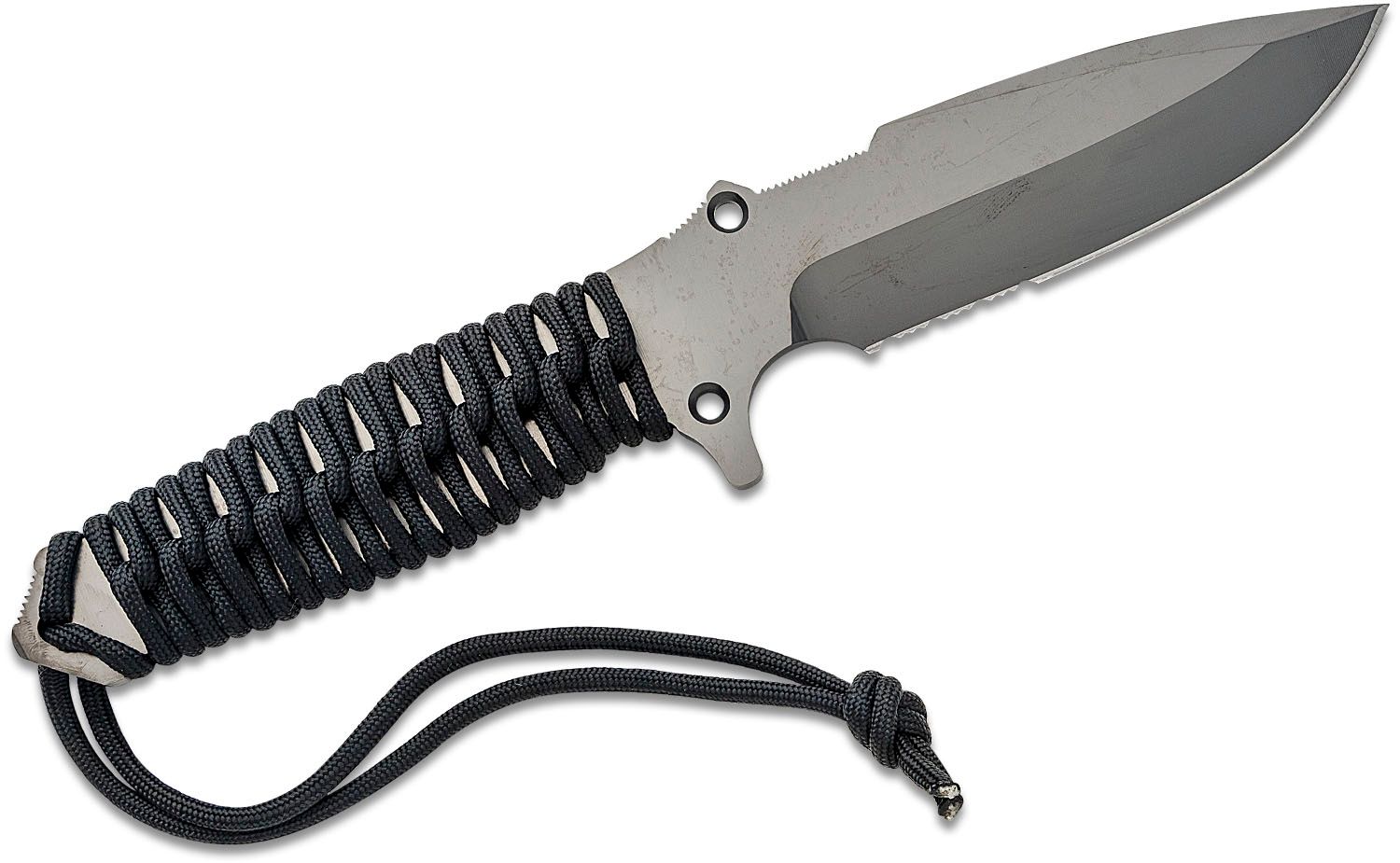 TB Outdoor Marauder Survival Knife, 4.88 MOX Gray PVD Drop Point Combo  Blade, Black Paracord Wrapped Steel Handle, Kydex Sheath - KnifeCenter -  11060001