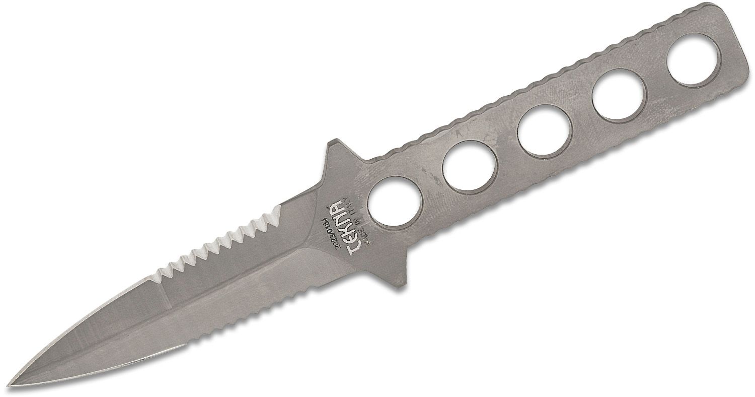 TEKNA Knives Titanium Limited Edition Ocean Edge Fixed Dive Knife 3.5  Satin Double Edge Symmetrical Dagger Blade and Skeletonized Handle, ABS  Plastic Sheath - KnifeCenter - TEK-OET