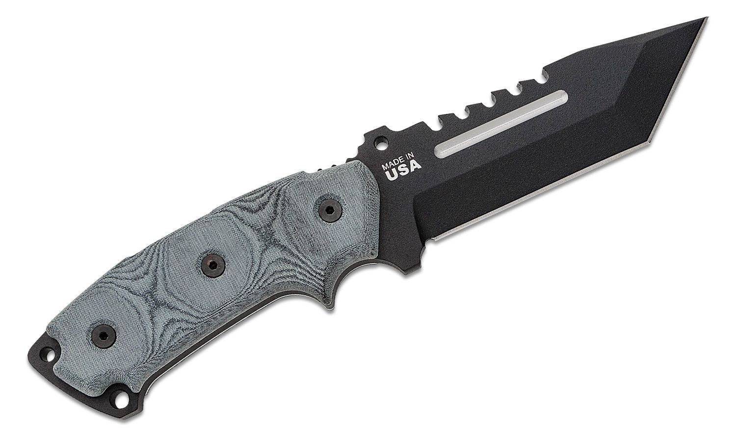 TOPS Knives Steel Eagle 105D Fixed Blade Knife 5.13 1095 Carbon Black  Tanto Blade with Sawback