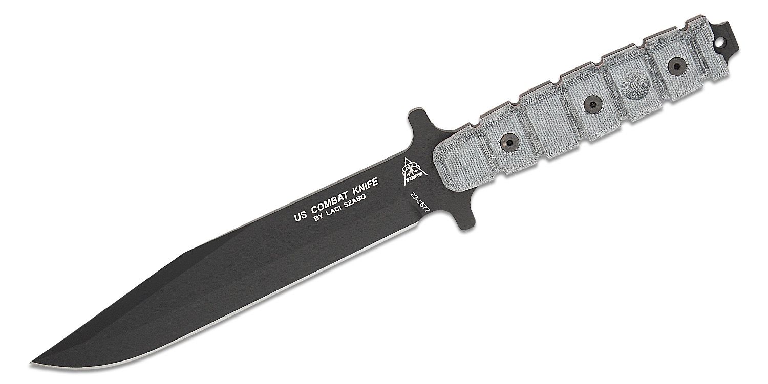 TOPS US Combat Knife 7.5 Carbon Steel Blade, Micarta Handles, Nylon Sheath  - KnifeCenter - TPUS01