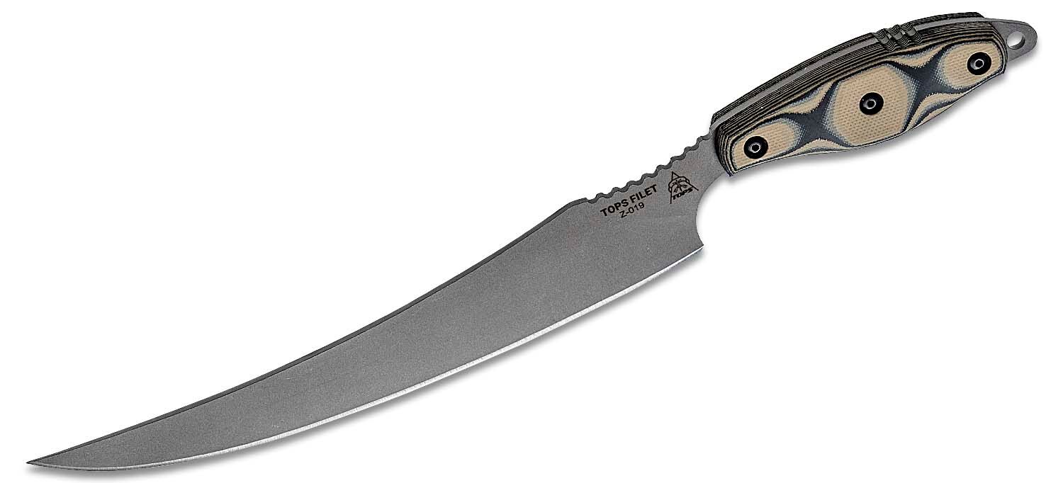 TOPS Knives Filet (Fillet) Knife 8 154CM Tumbled Blade, Black and