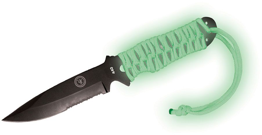 UST Ultimate Survival ParaKnife FS 4.0 Fixed 4 Black Combo Blade, Fire  Starter, GLO Paracord Wrapped Handle, Black Nylon Sheath - KnifeCenter -  20-02232-15 - Discontinued