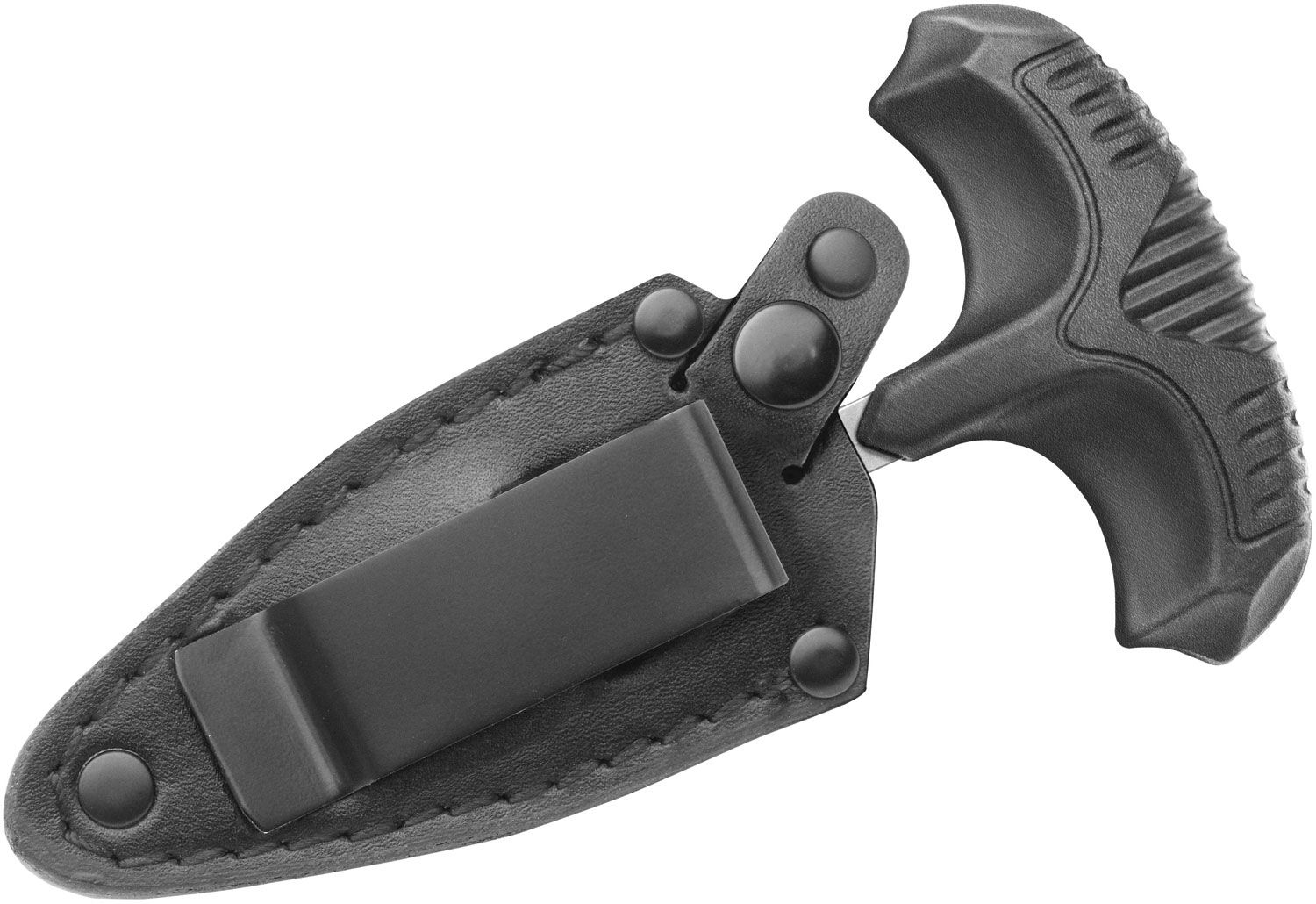 Combat Commander Mini Black Push Dagger – Sheath Has Keyring And Clip –  Serrated Blade - 2 3/4” Length