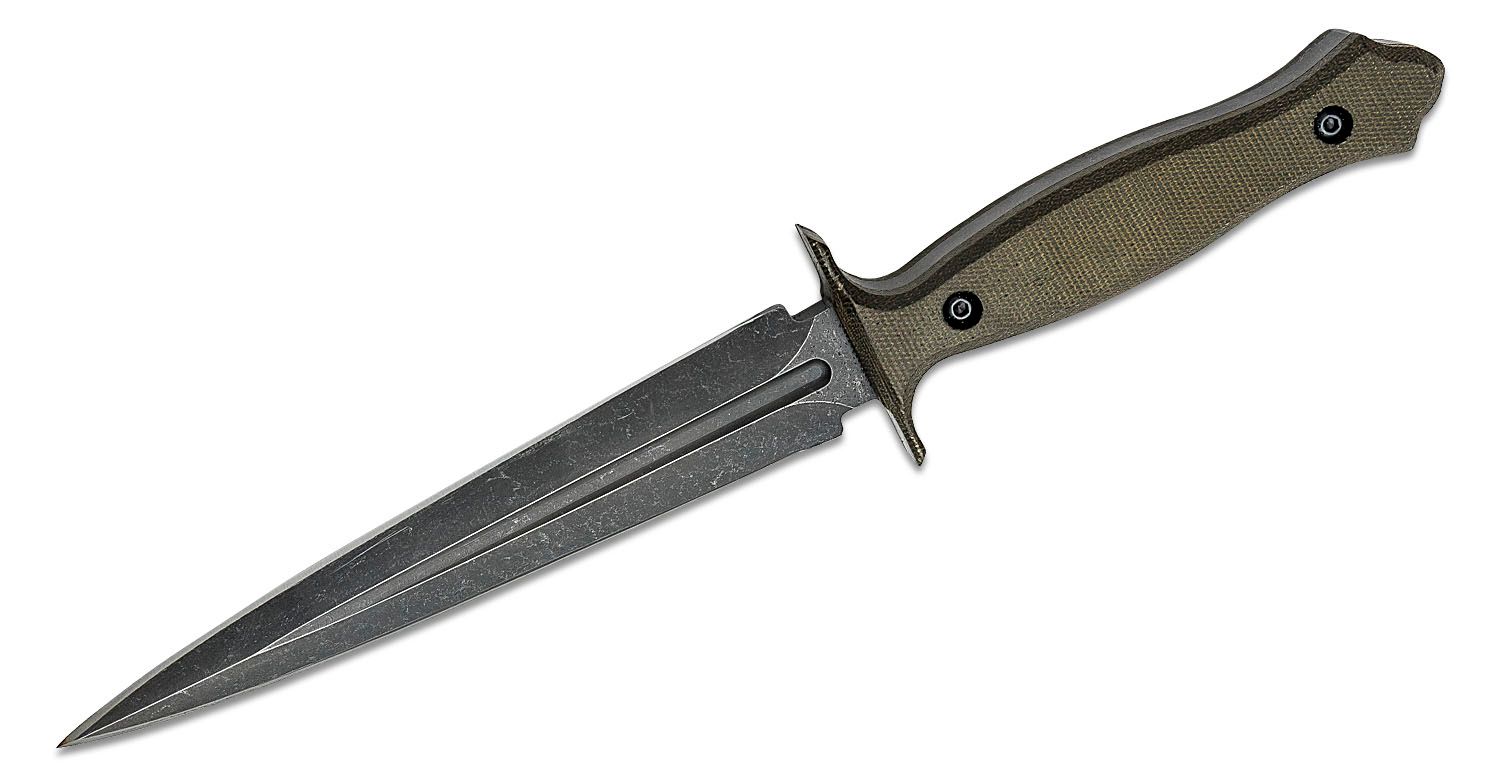 Valhalla Combat Tactical Stryker Dagger Fixed Blade Knife 6.625 80CrV2  Acid Washed Double Edge Dagger, Green Linen Micarta Handles, Kydex Sheath -  KnifeCenter - DA2201BTUGR - Discontinued