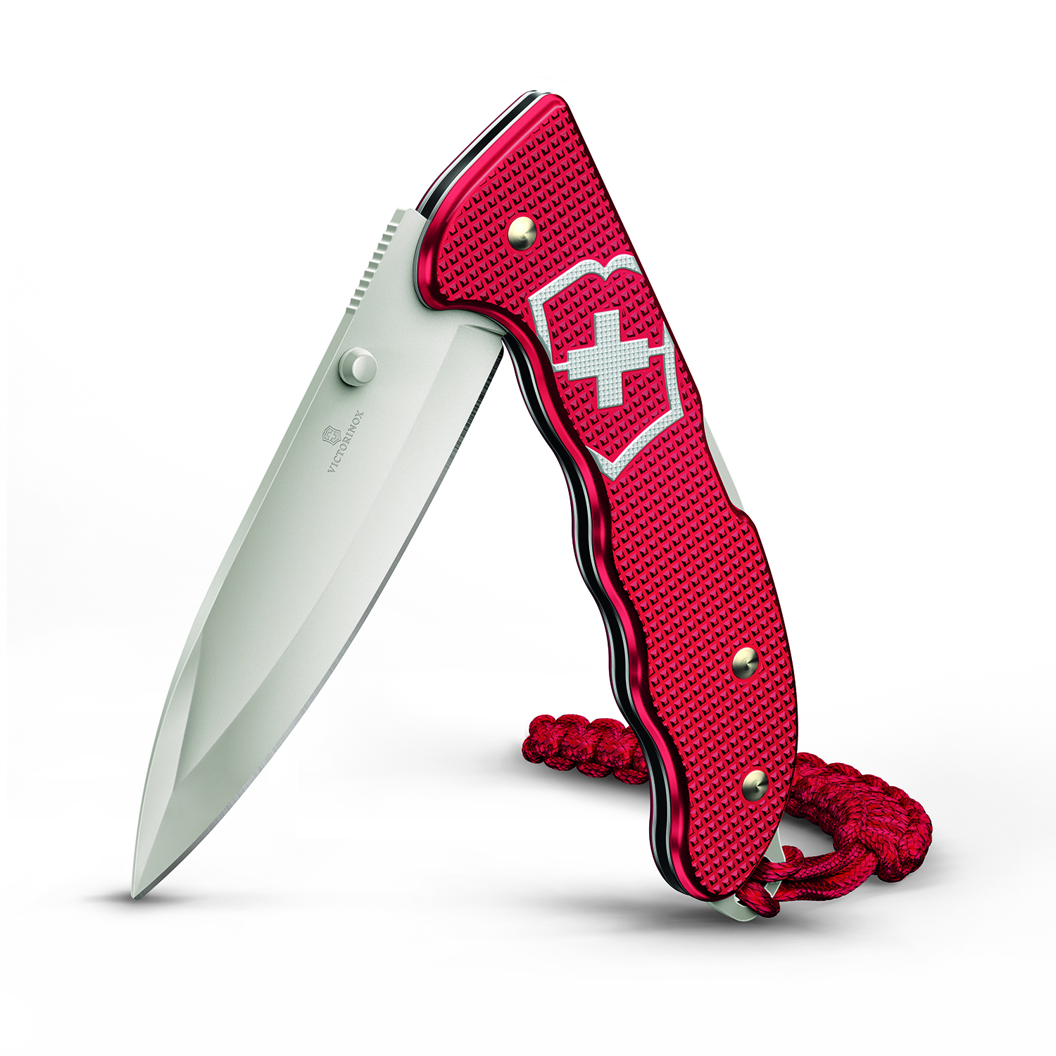 Victorinox Swiss Army Evoke Folding Knife 3.875" Bead Blast Drop Point Blade, Red Alox Handles