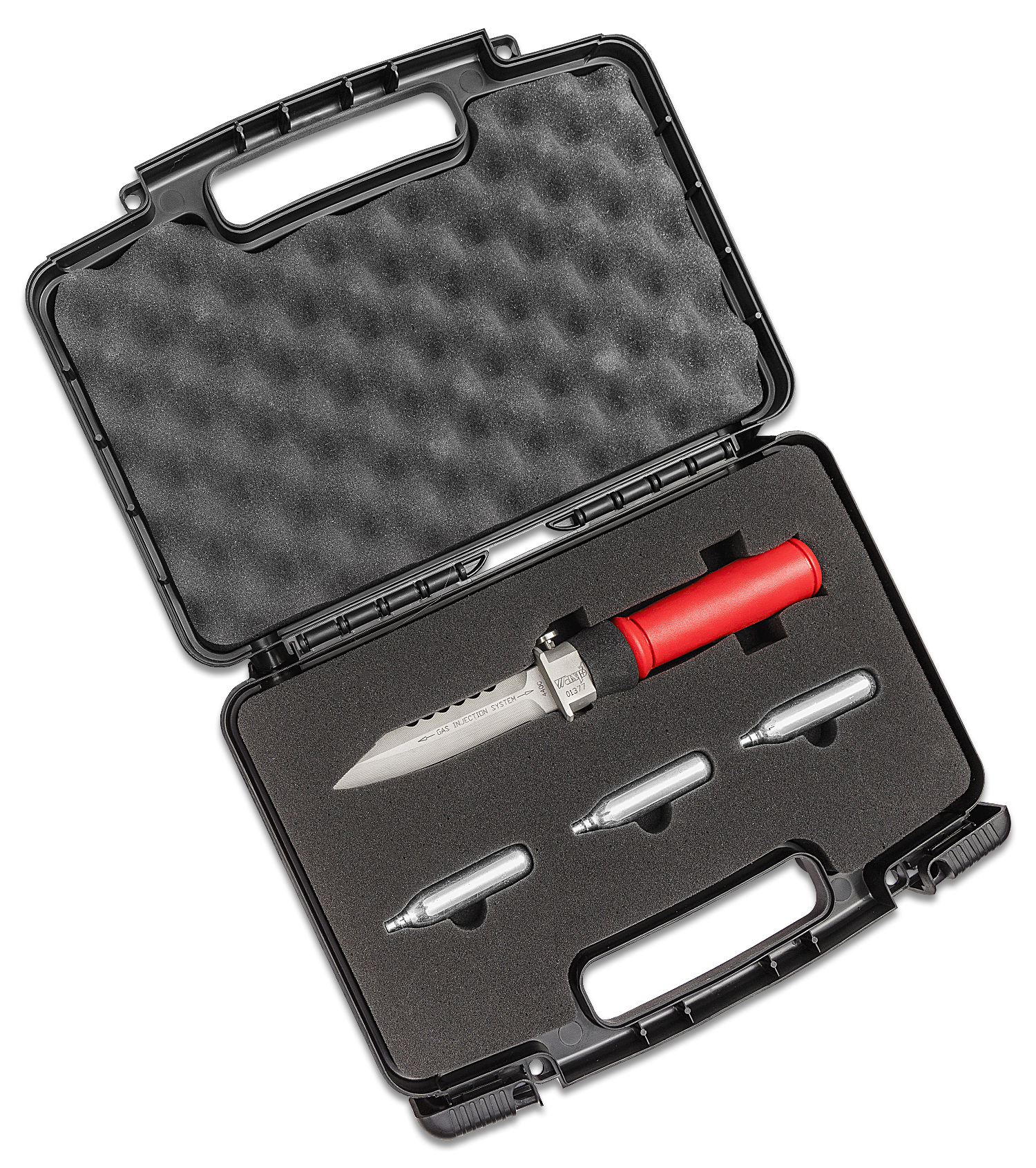 WASP Injection Knife Fixed 5.25" Bead Blast Blade, Red Tapered Handle