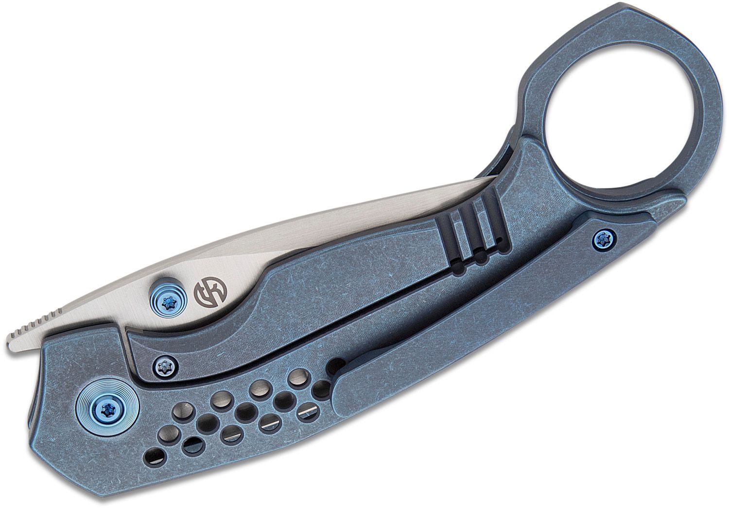 We Knife Company Equivik Nested Frame Lock Flipper Knife 3.48 CPM-20CV  Hand Rubbed Satin Drop Point Blade, Blue Titanium Handles with Polished  Bead Blasted Titanium Scales - KnifeCenter - WE23020-3