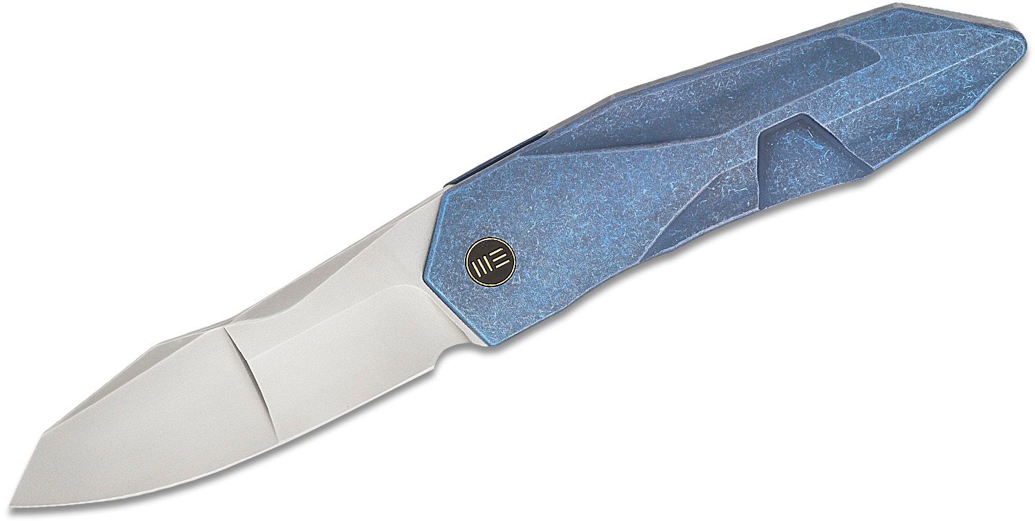 We Knife Company GTC Solid SLT Frame Lock Flipper Knife 3.88 CPM-20CV  Polished Bead Blast Modified Spear Point Blade, Blue Integral Titanium  Handle - KnifeCenter - WE22028-4