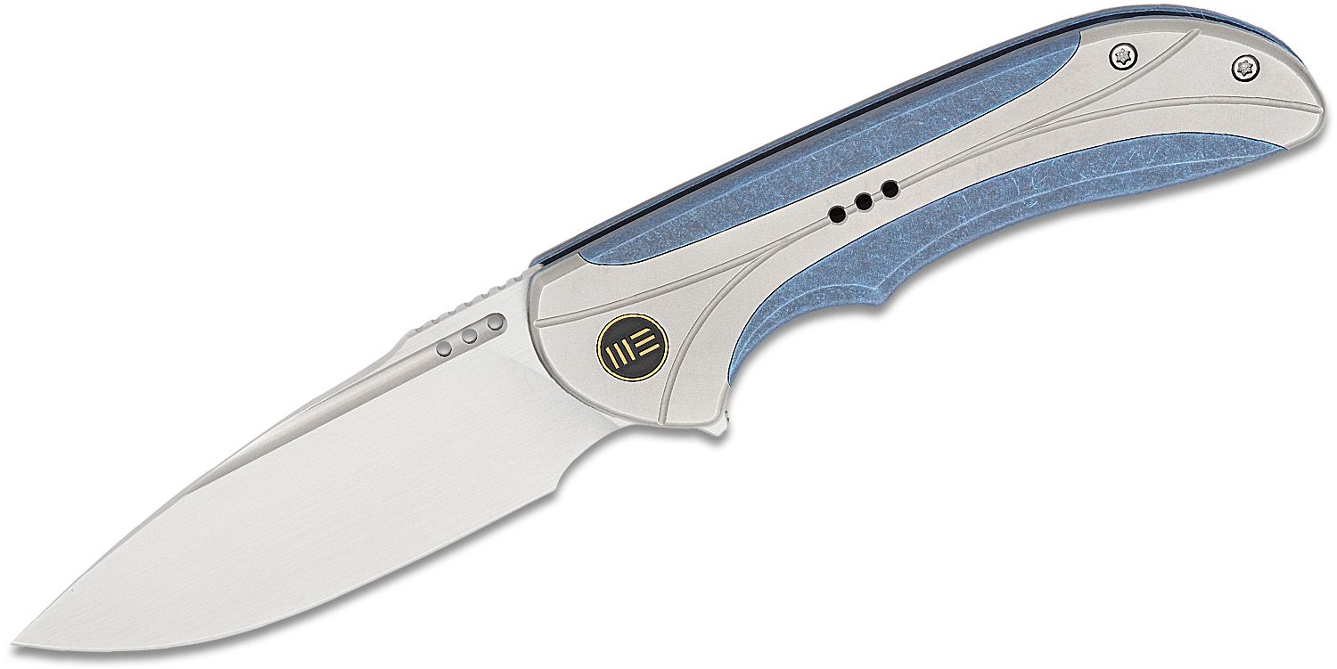 We Knife Company Equivik Nested Frame Lock Flipper Knife 3.48 CPM-20CV  Hand Rubbed Satin Drop Point Blade, Blue Titanium Handles with Polished  Bead Blasted Titanium Scales - KnifeCenter - WE23020-3
