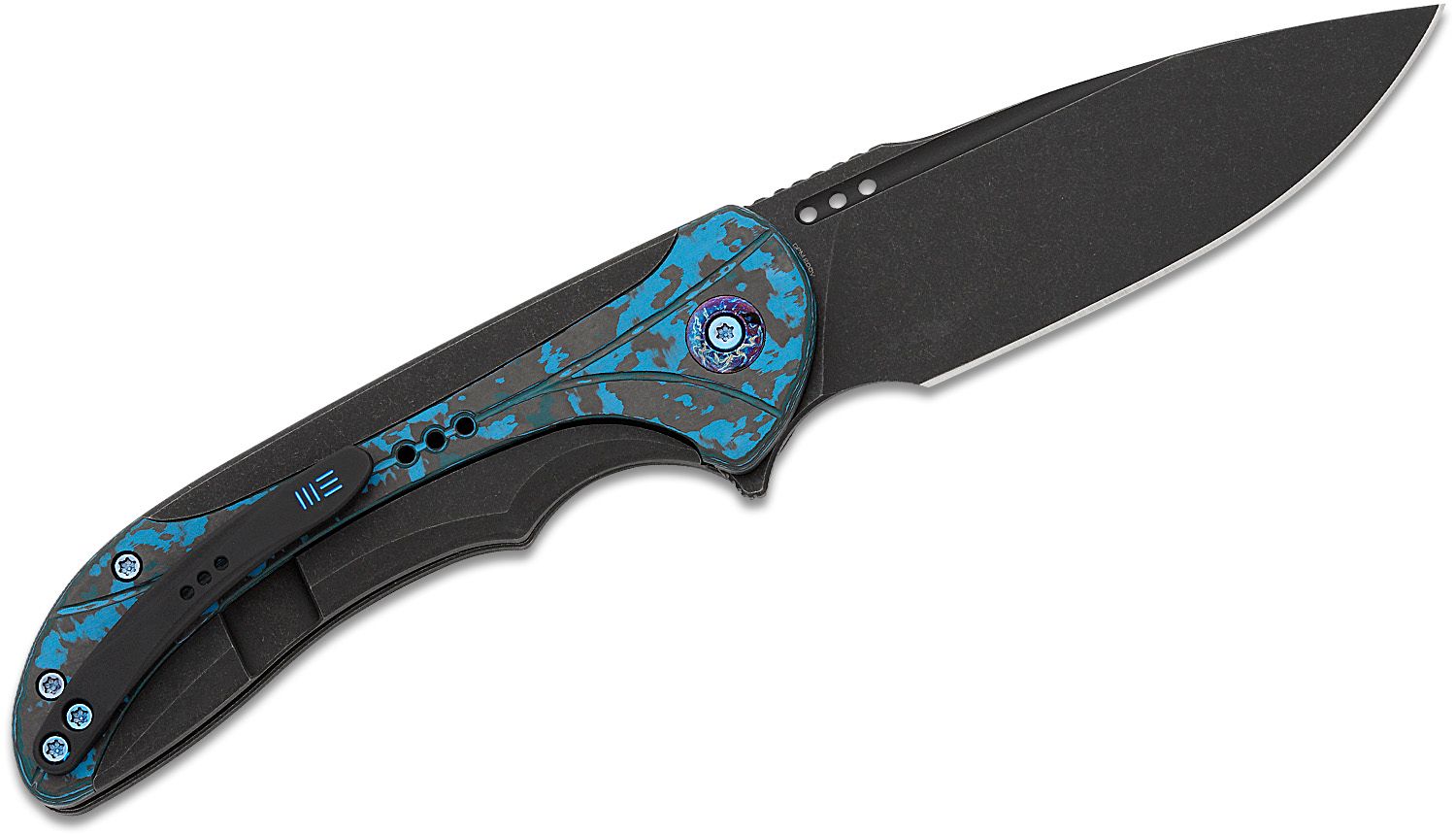 We Knife Company Equivik Nested Frame Lock Flipper Knife 3.48 CPM-20CV  Black Stonewashed Drop Point Blade, Black Titanium Handles with Arctic  Storm FatCarbon Scales - KnifeCenter - WE23020-4