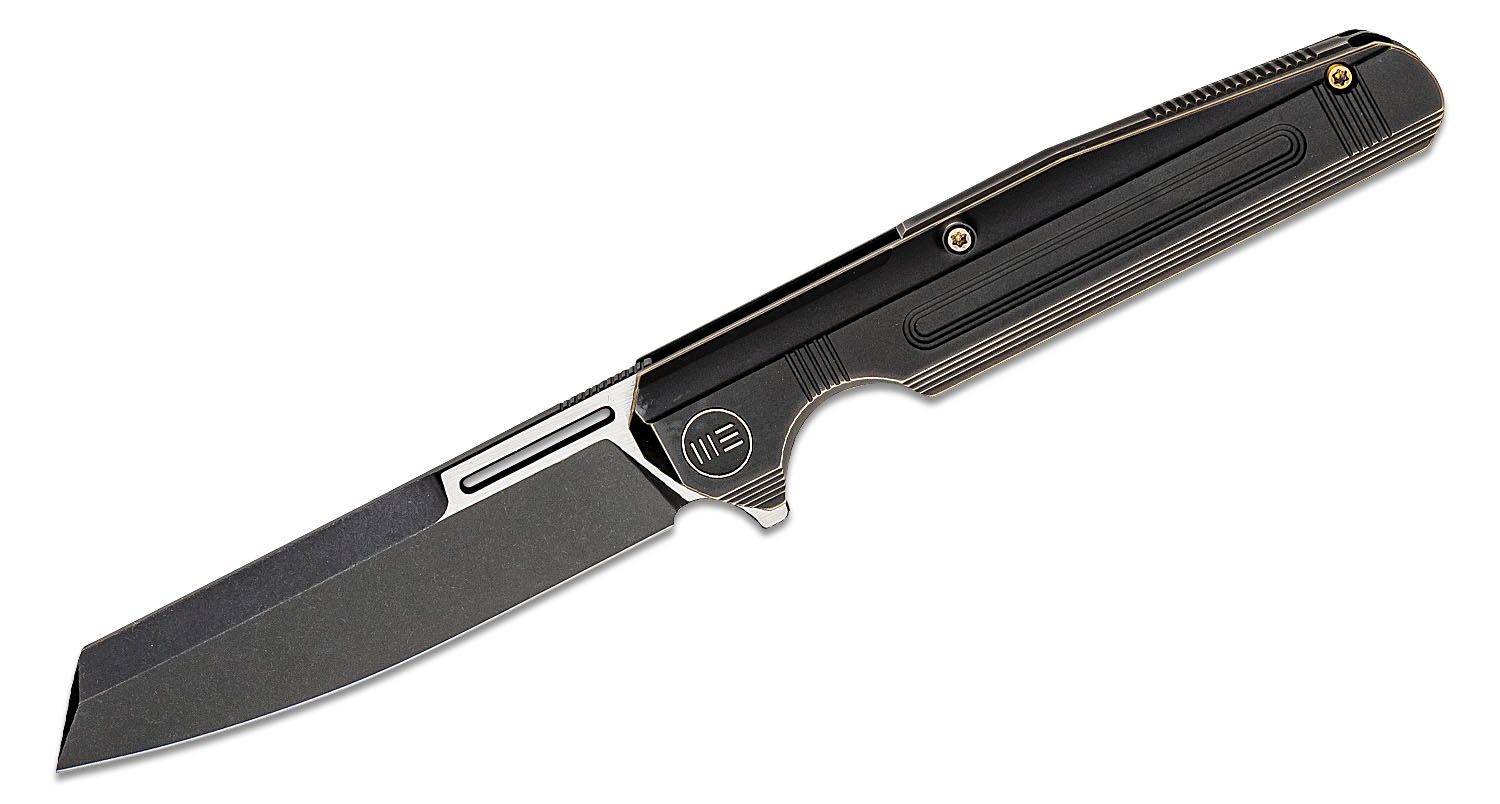 We Knife Company Limited Edition Reiver Flipper Knife 3.97 CPM-S35VN Black  Stonewashed Two-Tone Cleaver Blade, Bronze/Black Titanium Handles -  KnifeCenter - WE16020-5