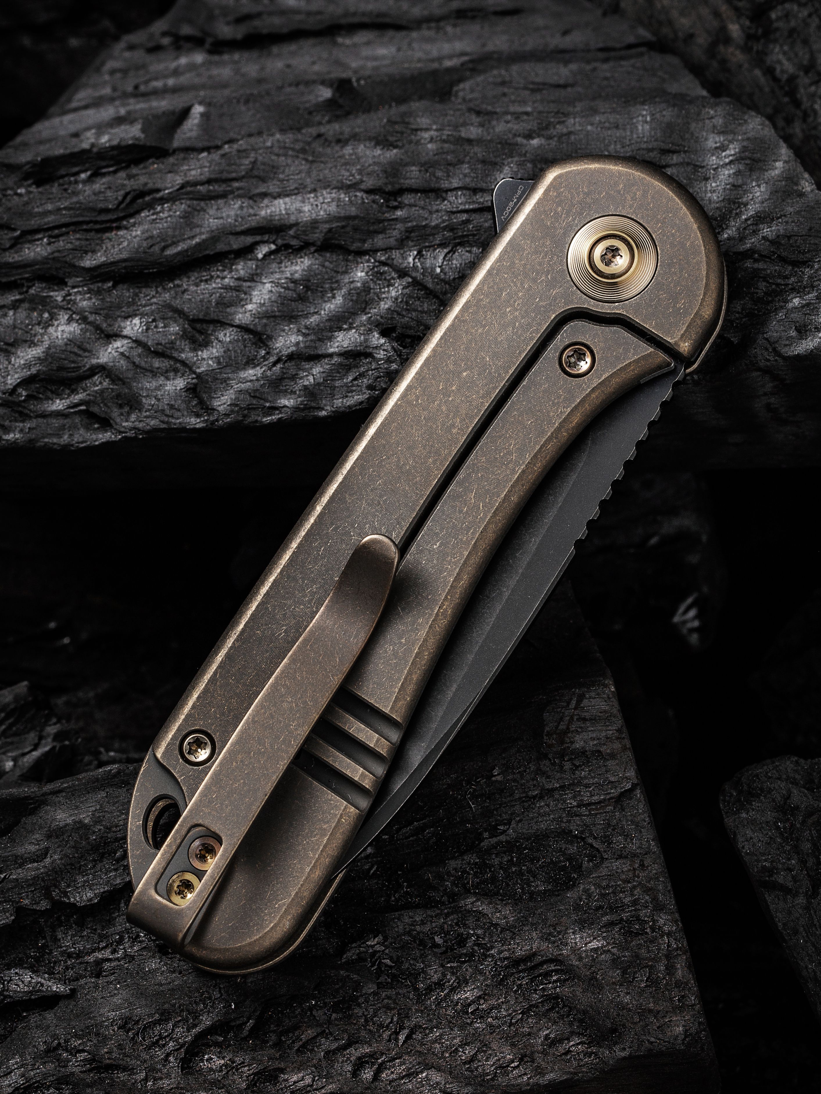 WE Knives Elementum Black Stonewashed 20CV Titanium Frame Lock Flipper  Folding Knife For Sale