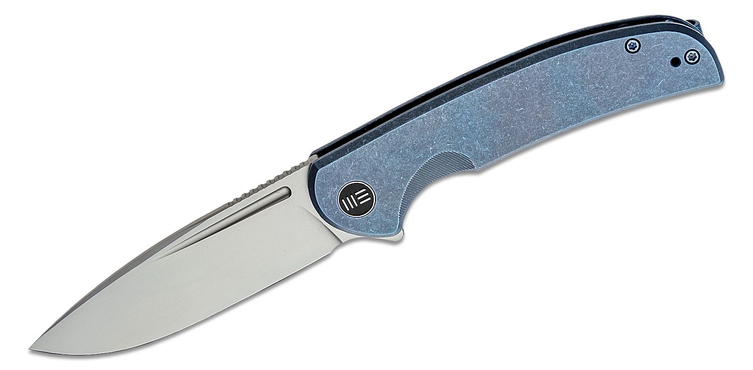 We Knife Company Equivik Nested Frame Lock Flipper Knife 3.48 CPM-20CV  Hand Rubbed Satin Drop Point Blade, Blue Titanium Handles with Polished  Bead Blasted Titanium Scales - KnifeCenter - WE23020-3