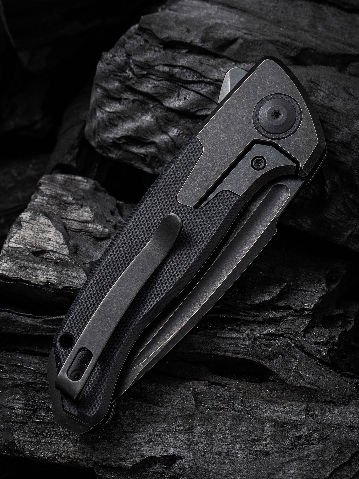 We Knife Company Snick Flipper Knife 3.47 CPM-20CV Black Stonewashed  Blade, Black Titanium Handles with Cuibourtia Wood Inlays - KnifeCenter -  WE19022F-3